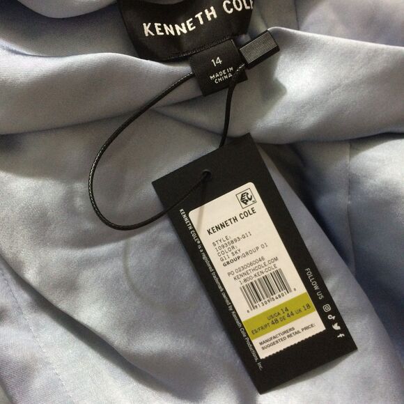 NEW Kenneth Cole NWT Blue Satin Shift Dress Size 14 Sleeveless Draped Back - Picture 6 of 6